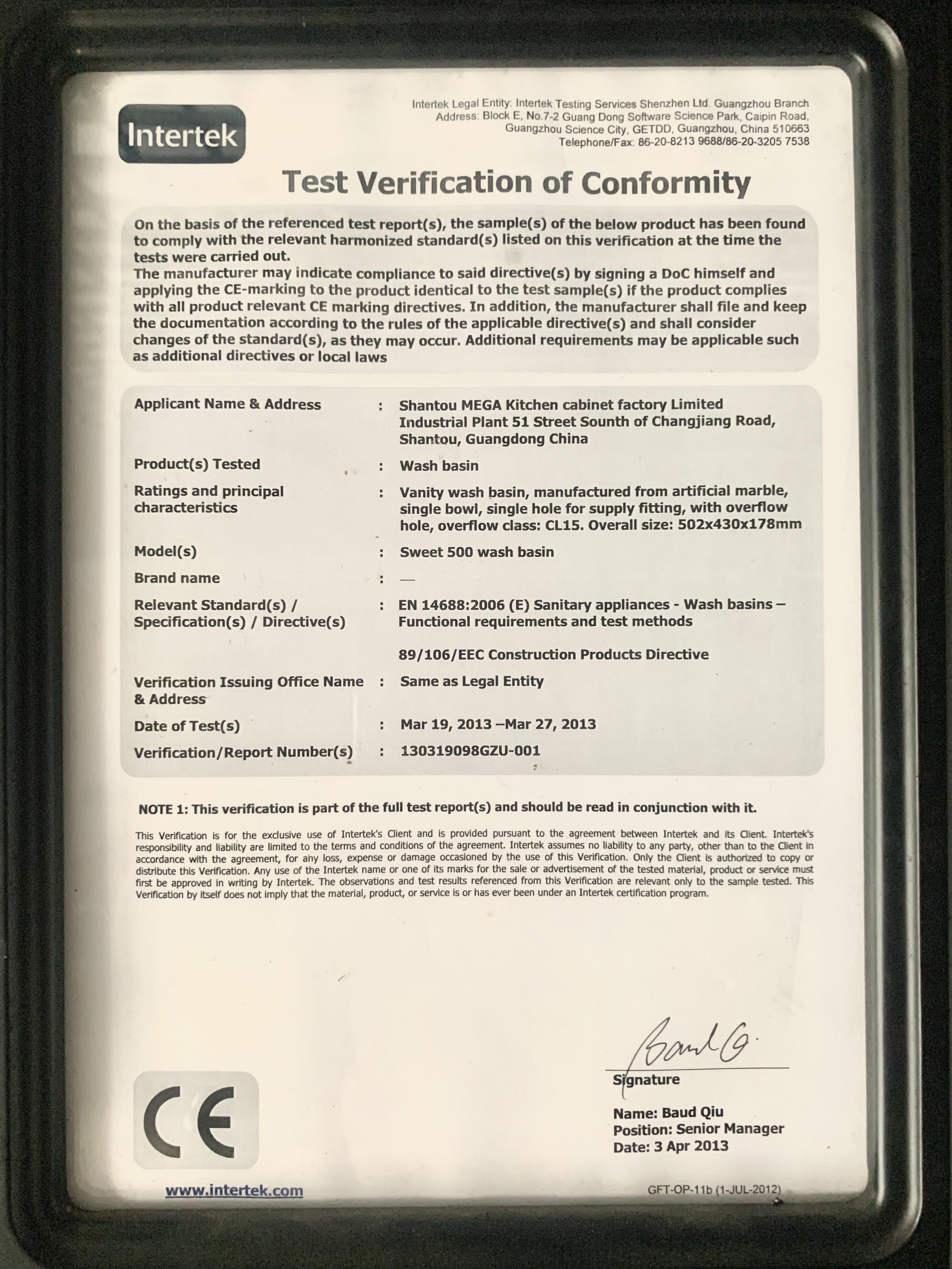 Test Verification of Conformity