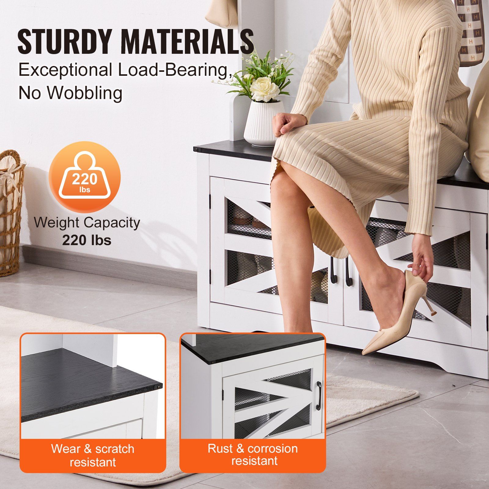 LED Coat Rack Hall Tree Entryway Bench with Shoe Storage 42 Inches Wide Mudroom Storage Seating Adjustable Shelves Over Door Racks