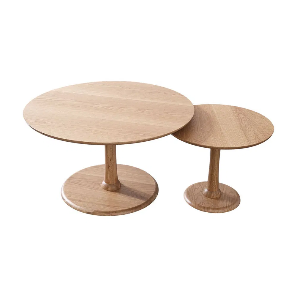 Set of 2 Round Solid Wood Nesting Coffee Tables Nordic Minimalist Living Room Side End Table