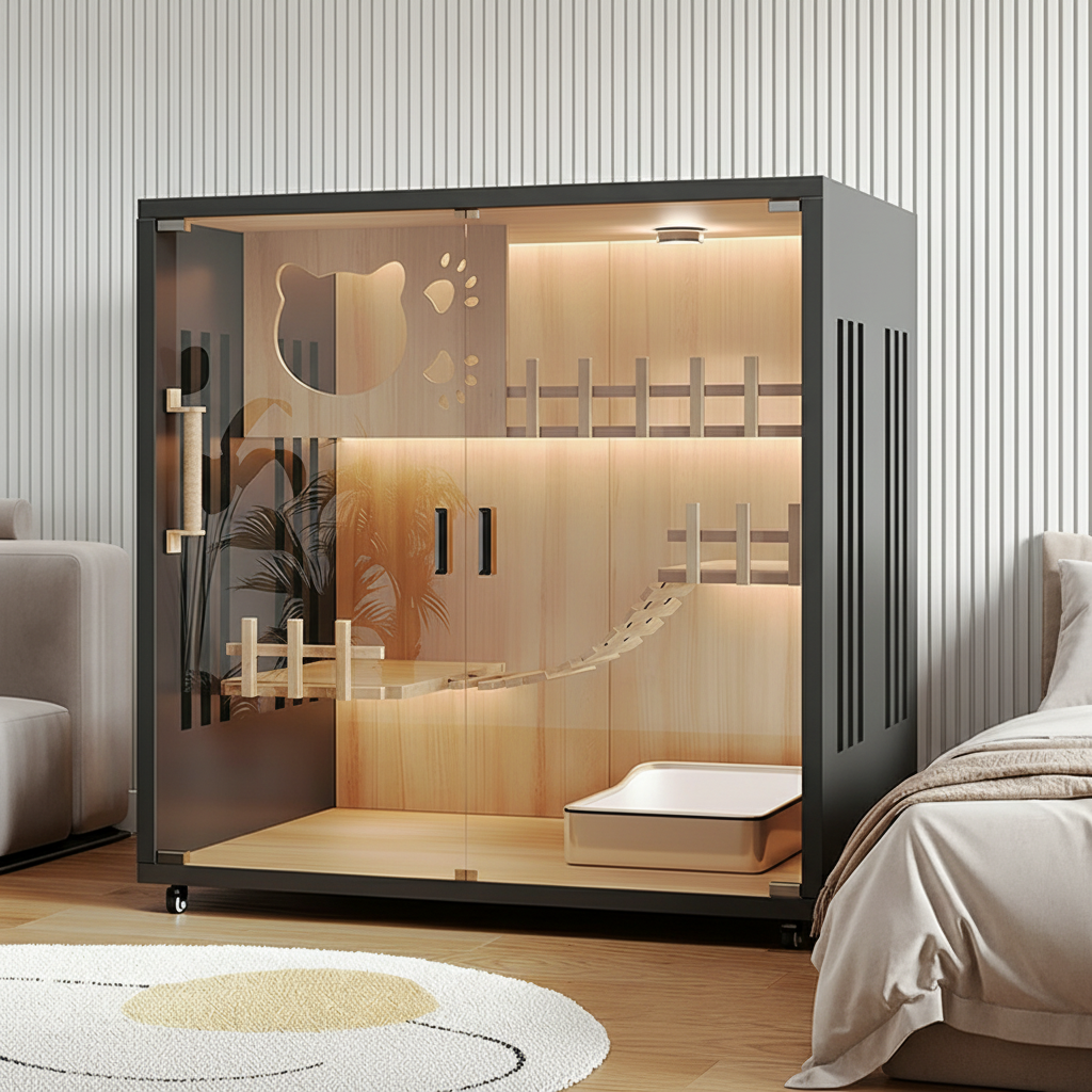 New Arrival Luxury Solid Wooden Cat Enclosure Large Modern Cattery Cage Indoor Living Winter-Ready Eco-Friendly Cat Furniture