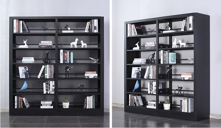 Factory Direct Metal Frame Double Sided 5 Shelves Library School Office Furniture Bookcase Bookshelves