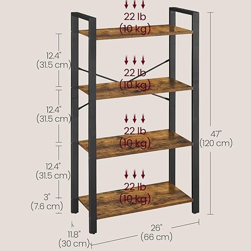 Modern 4-Tier Bookshelf with Eco-Friendly Metal Steel Frame Bookcase Rack for Living Room Home Office or Study
