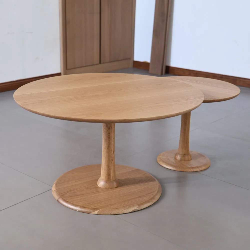 Set of 2 Round Solid Wood Nesting Coffee Tables Nordic Minimalist Living Room Side End Table