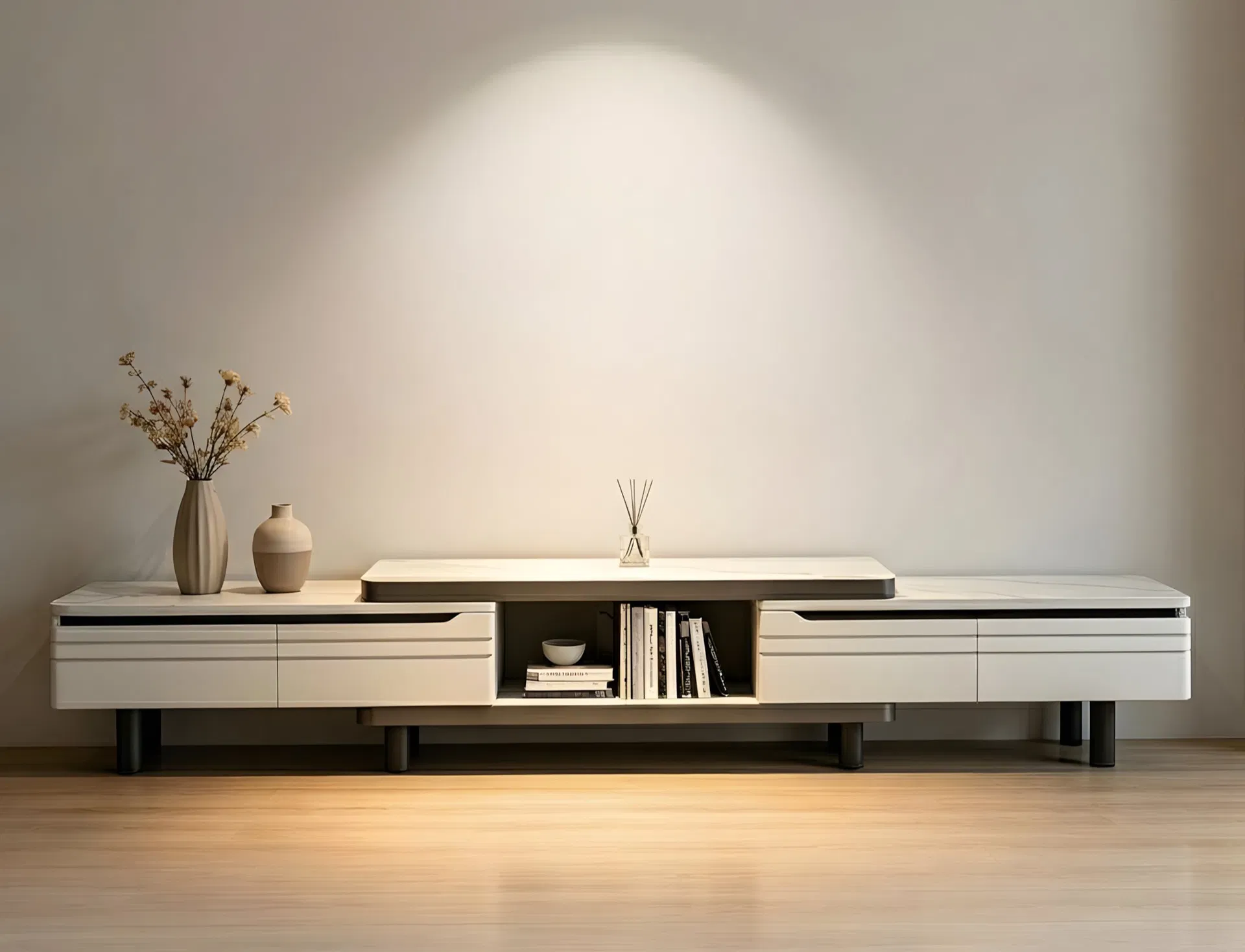 Luxury Media Console for Living Room with Marble Style Top Surface