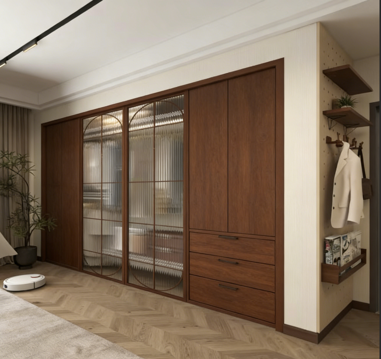 Walk in Closet Wooden Wardrobe Complete Set With Hanging Rods Shoe Racks Drawer Organizers and Tie Compartments for Large Spaces
