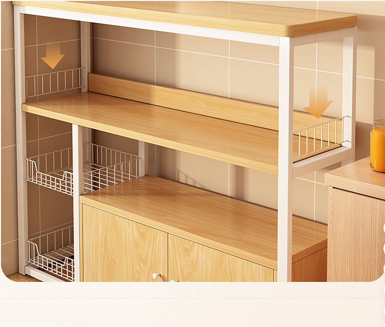 Customized Wooden Modern Kitchen Standing Storage Rack Sideboard Buffet Cabinet with Wire Bracket