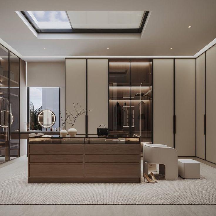 Modern Adjustable Solid Wood Walk-in Closet System 7 Shelves 5+ Drawers Sliding Doors Wall Mount Home Furniture Luxury Bedrooms