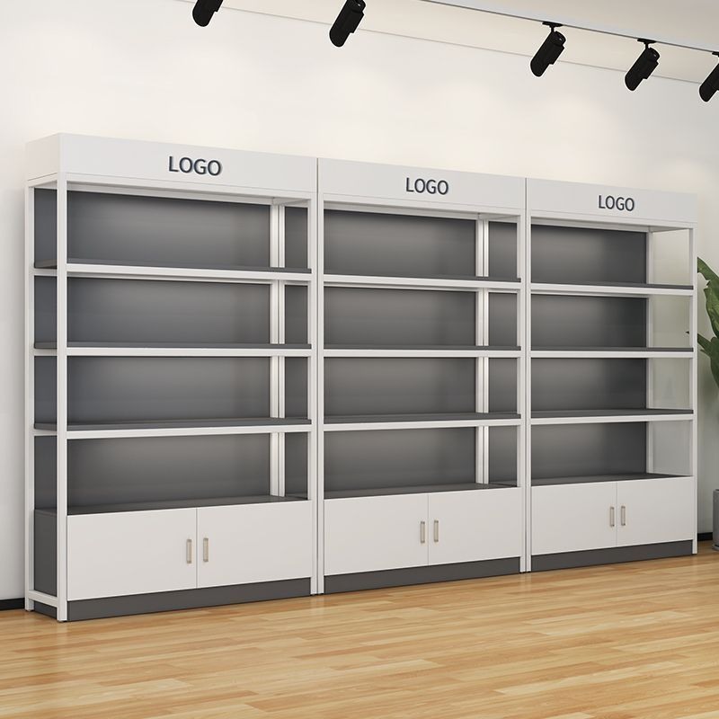 Supermarket Heavy-Duty Iron Wood Bookshelf Cosmetic Display Stand Cabinet With Light Box For Storage Rack Display