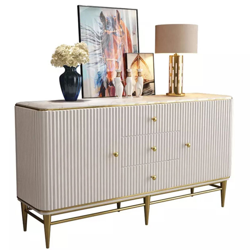 Italian Luxury Sideboard with Marble Top Stainless Steel Buffet Cabinet for Dining Room Home Furniture