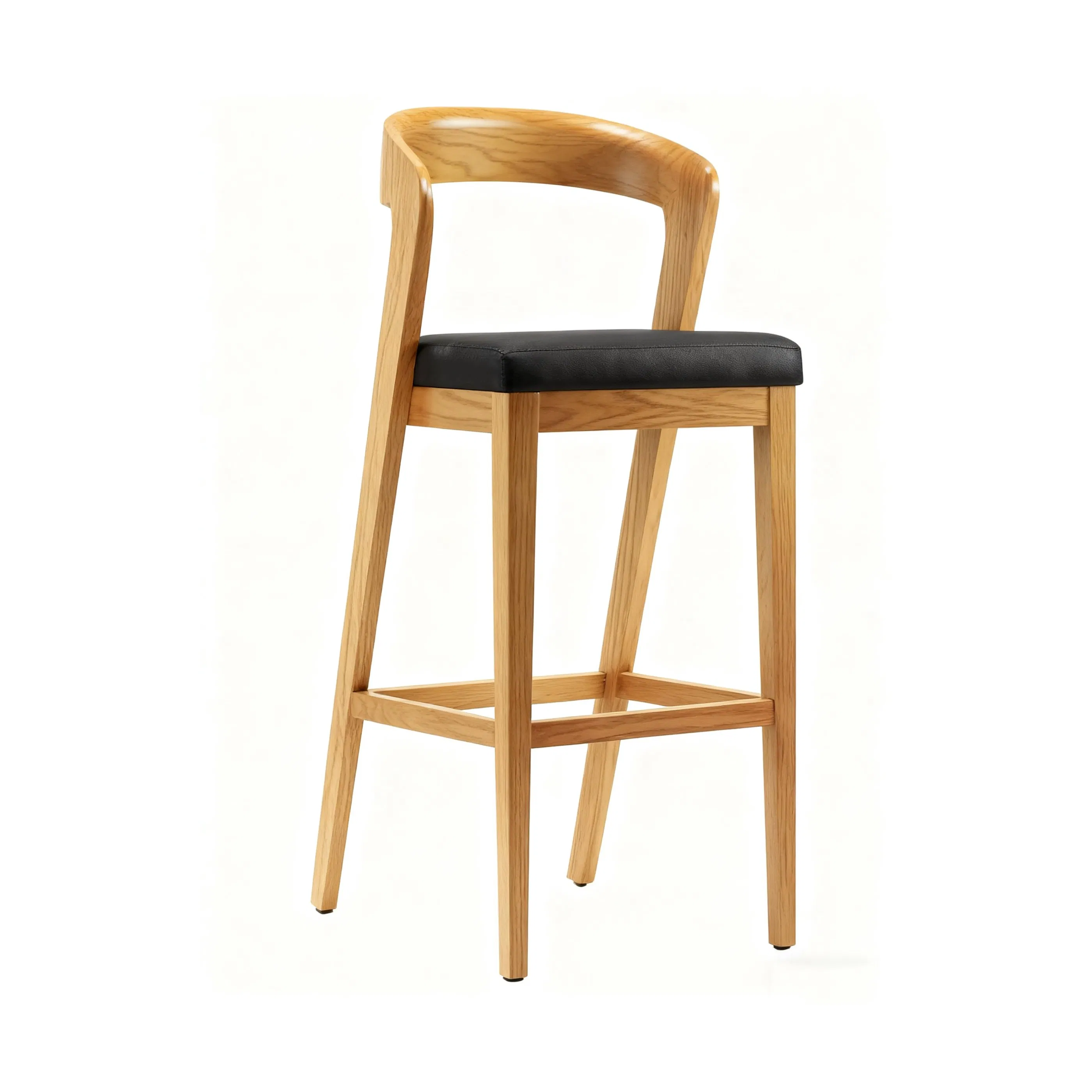 Customizable Commercial Counter Height Bar Stool with Curved Wooden Back and Footrest for Hotel Bar Projects