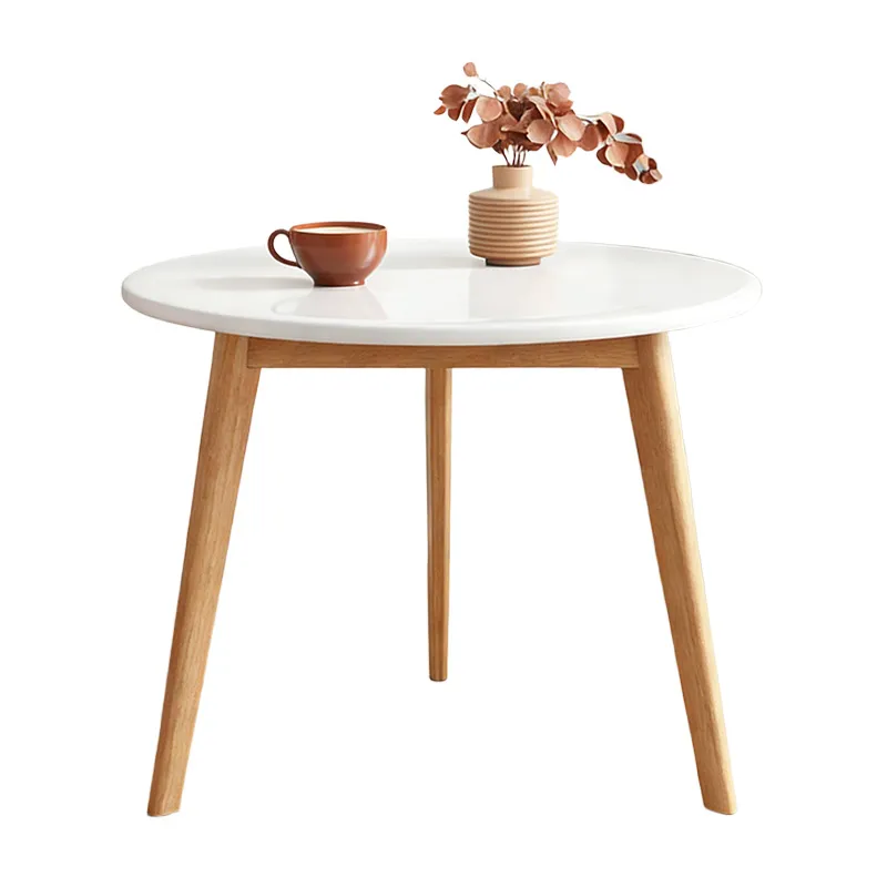 Compact Modern End Table Scandinavian Style White Wooden Side Table Mini Round Coffee Table for Living Room and Balcony