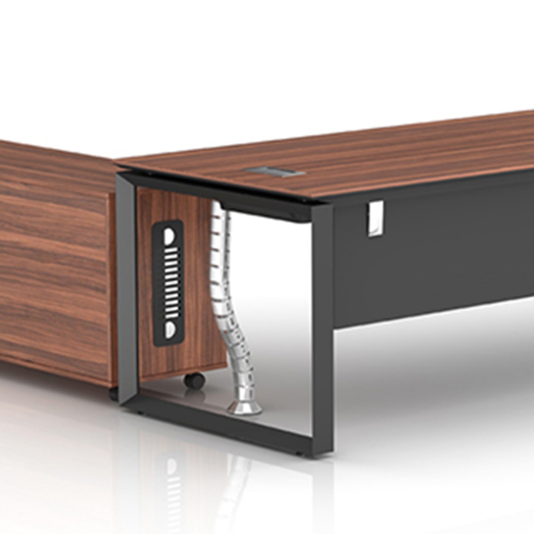 Contemporary Extendable L-Shape Desk with Wooden Panel and Steel Legs for Office Use