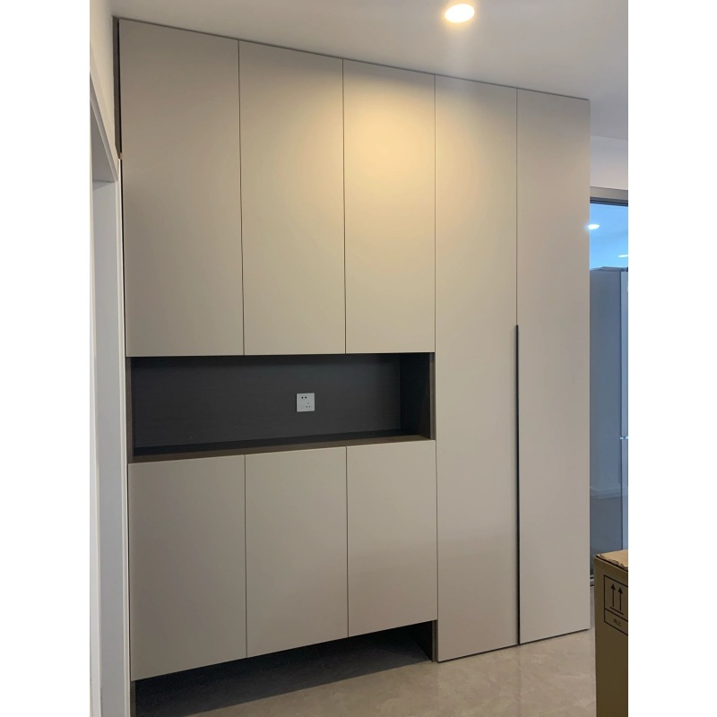 Modern Minimalist Entryway Cabinet Set Custom Built-in Mudroom Organizer LED Lighting Large Capacity Hallway Shoe Storage