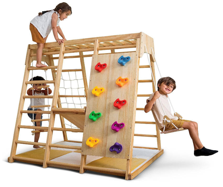 Best Selling Modern 6-in-1 Montessori Wooden Indoor Playground With Geometric Shape Piklers Climbing Triangle For Kids Toddlers
