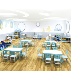 Field Theme Light Blue Wooden Small Class Kindergarten Kids Bedroom Room Furniture Beds