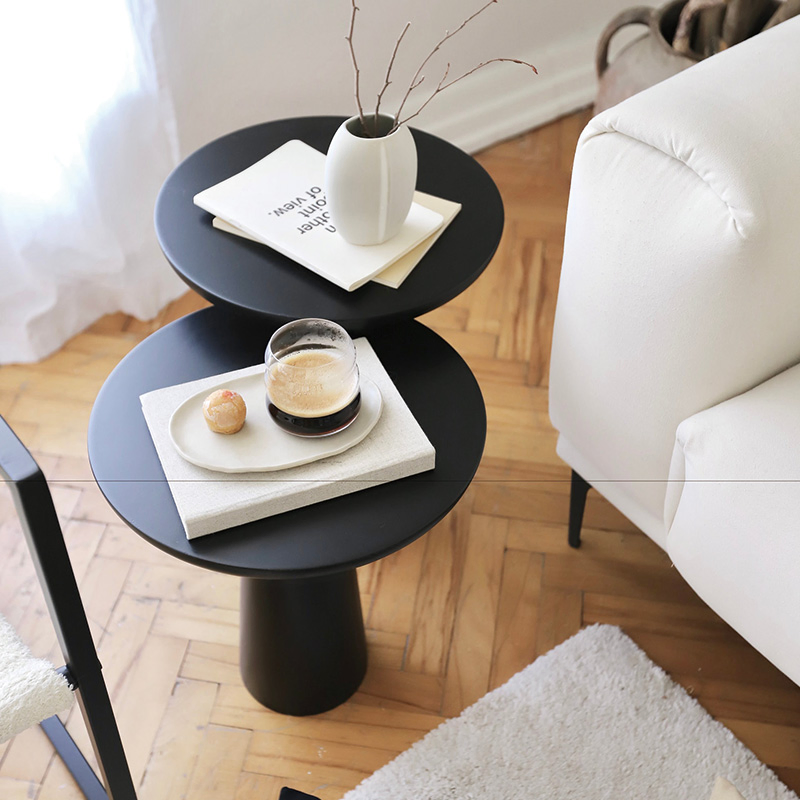 Modern Minimalist Solid Wood Round Side Table of 2 Pedestal End Table Small Accent Coffee Table for Living Room Sofa Bedside