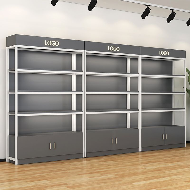Supermarket Heavy-Duty Iron Wood Bookshelf Cosmetic Display Stand Cabinet With Light Box For Storage Rack Display