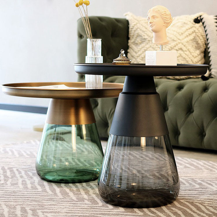 Simple Colored Glass Coffee Table with a Luxurious and High-End Feel Sofa Side Table