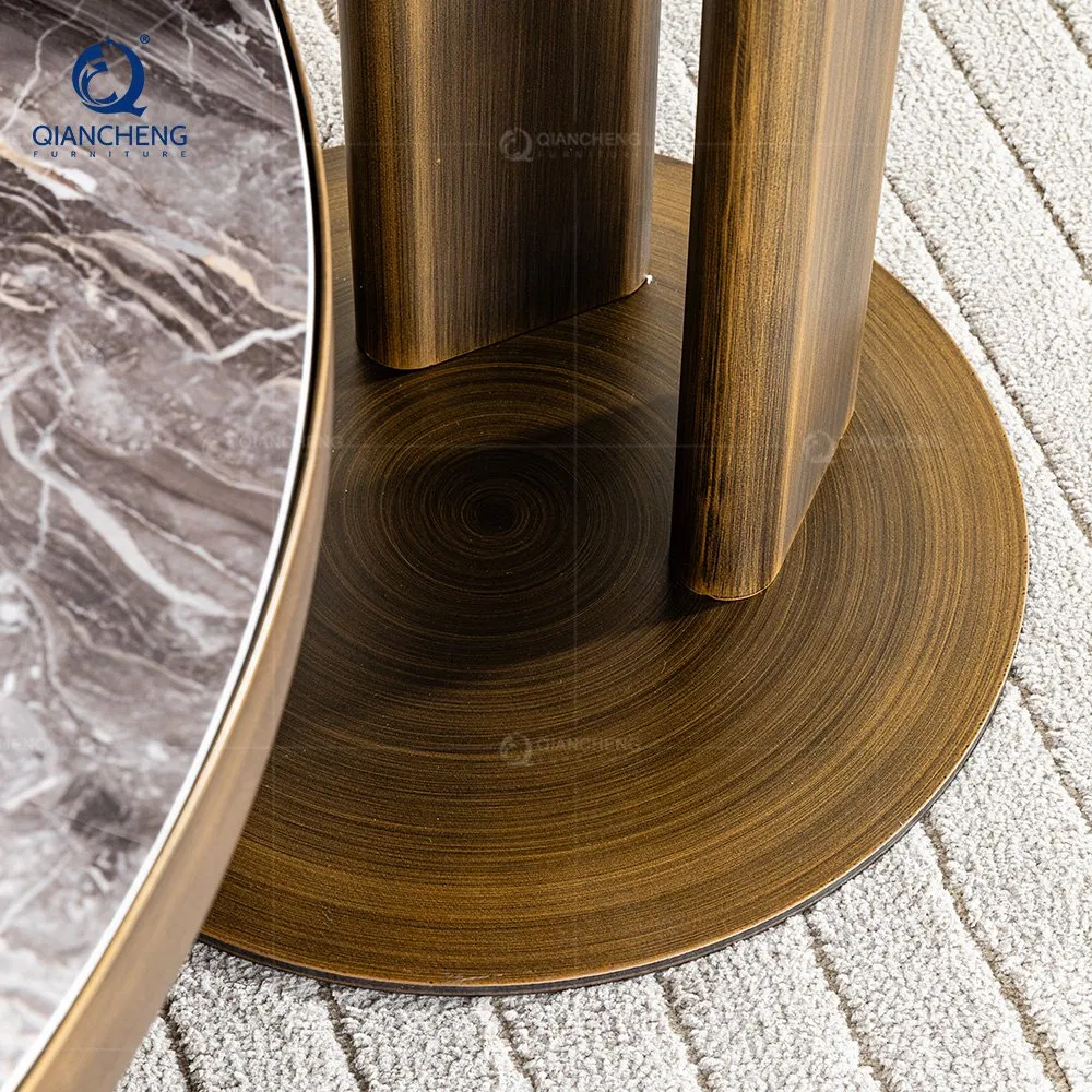 New Designed Rock Plate Ceramic Top Luxury Round Nesting Coffee Table Set with Metal Frame End Table for Living Room Furniture
