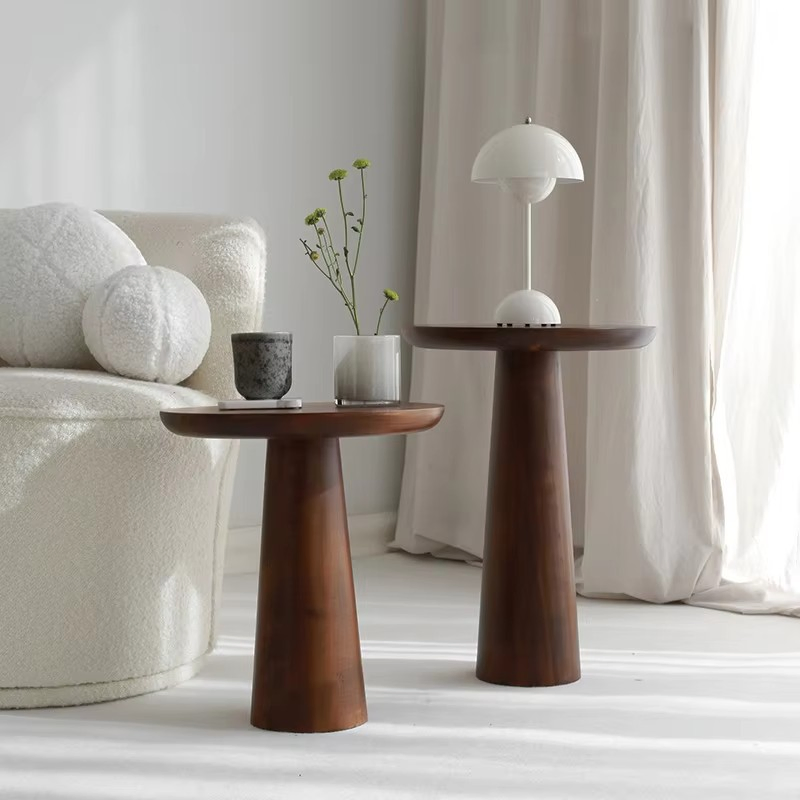 Modern Minimalist Solid Wood Round Side Table of 2 Pedestal End Table Small Accent Coffee Table for Living Room Sofa Bedside