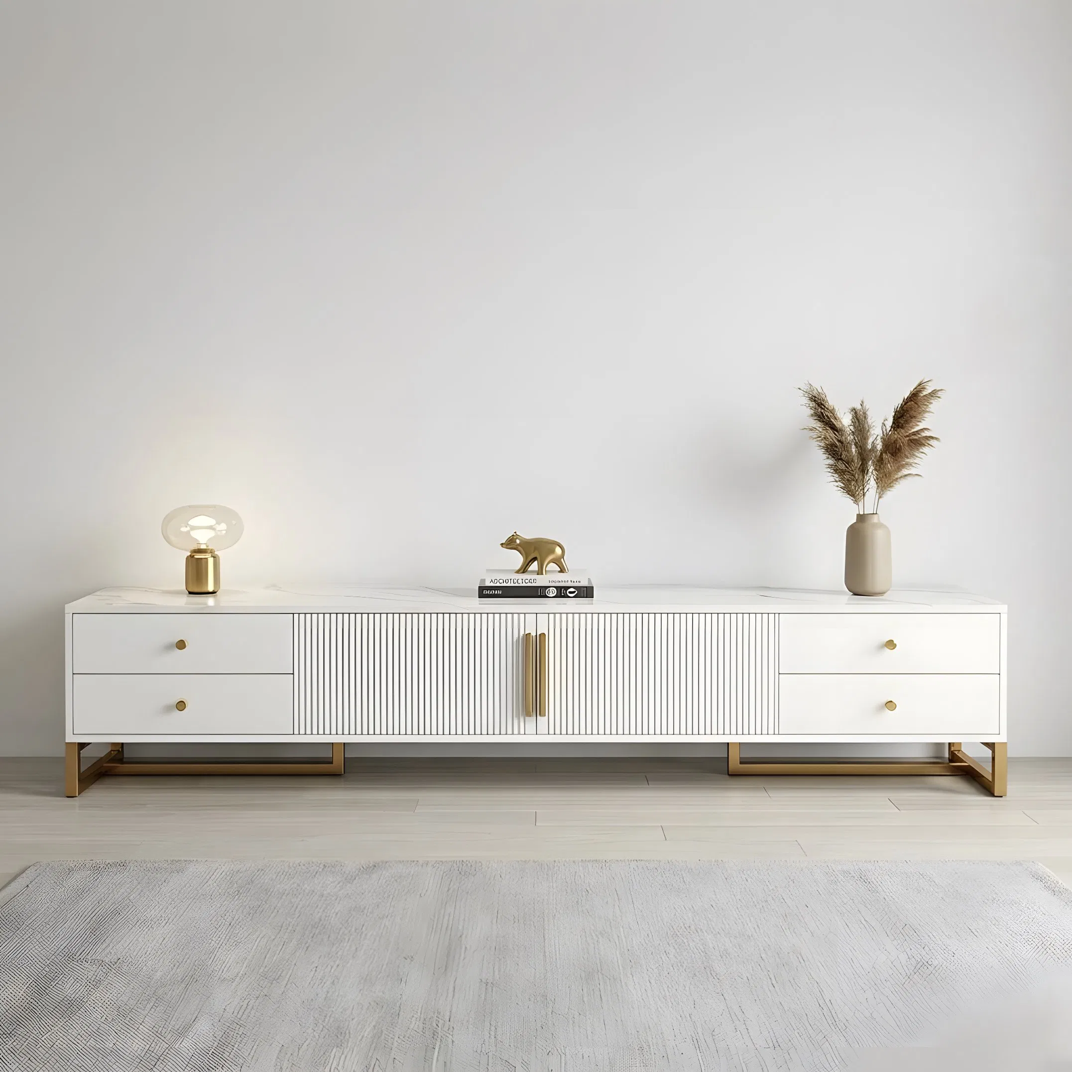 White Media TV Console for Living Room with Storage Drawers and Doors