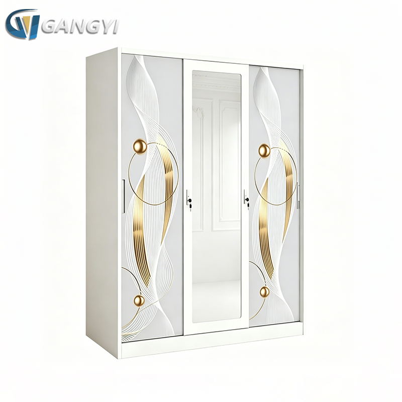 Top Sale China Steel 3 Door Wardrobe with Mirror and Hanging Rod Lockable Almirah Knock Down Clothes Storage Cabinet In Bedroom