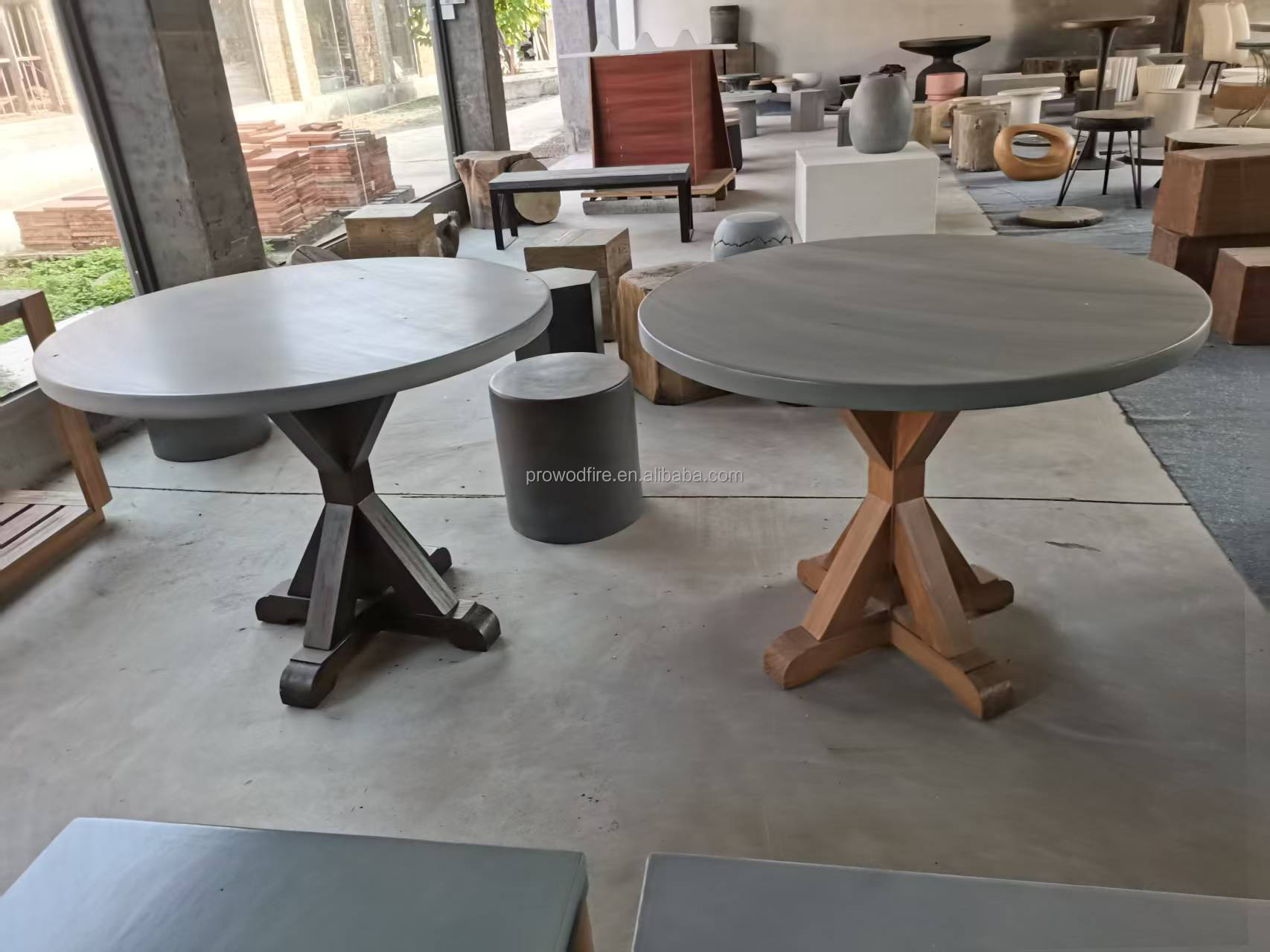 Weatherproof Round Concrete Garden Table Durable Outdoor Patio Dining Table