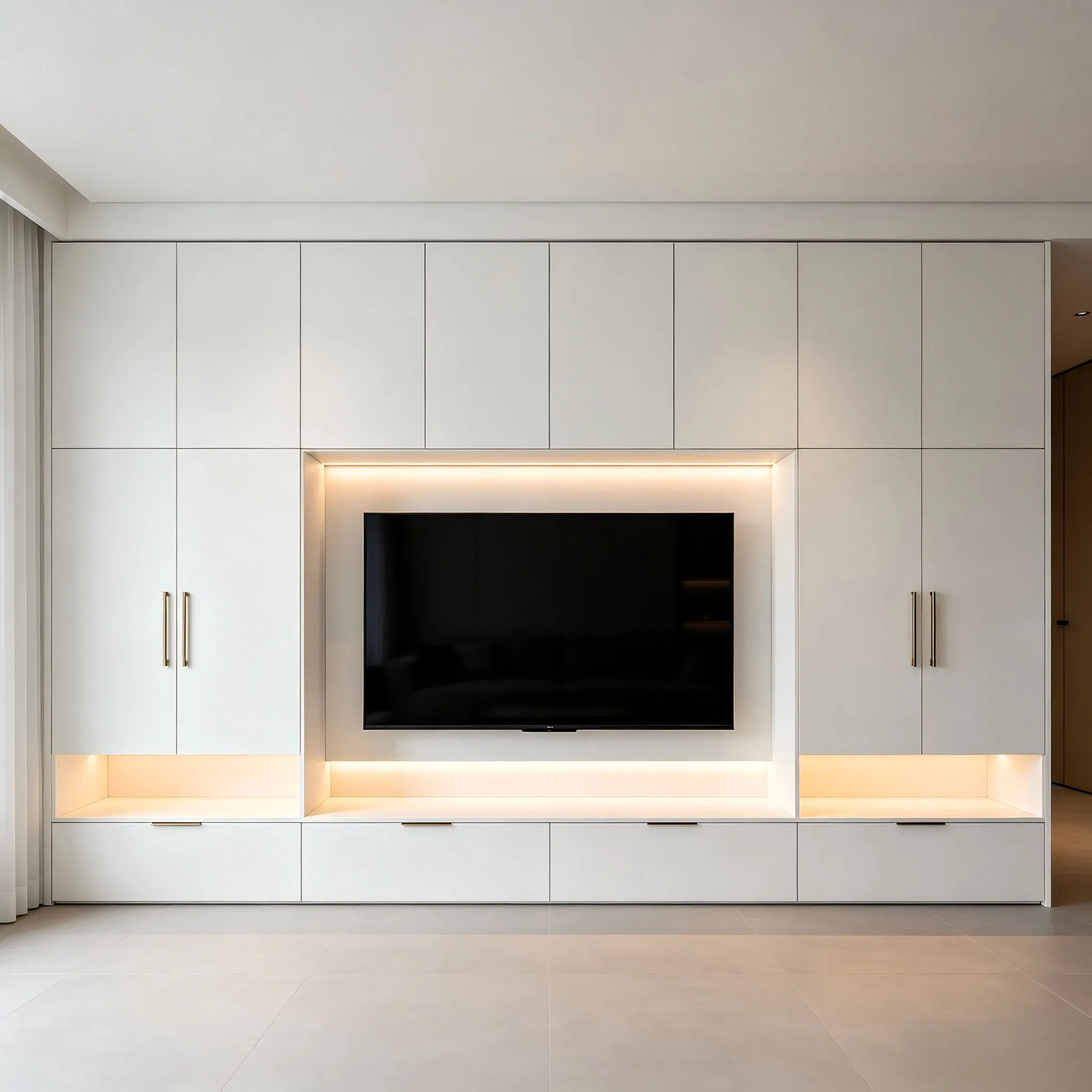 Farmhouse TV Console with Barn Doors and Storage Shelves