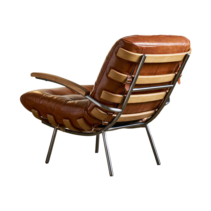Retro Oil Wax Leather Leisure Chair, 115&deg; Reclining Accent Chair with Removable Cushion for Home Office
