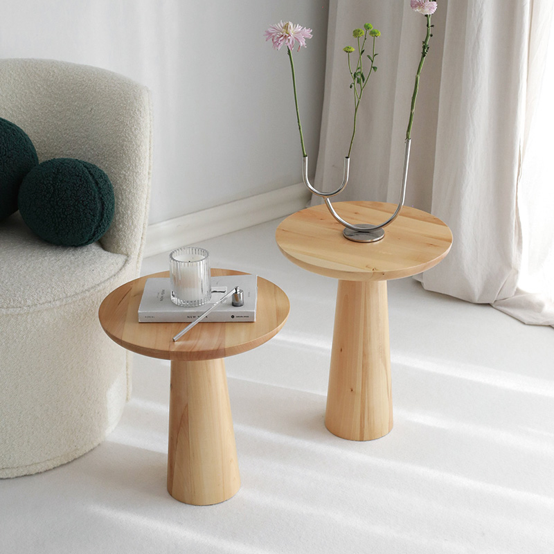 Modern Minimalist Solid Wood Round Side Table of 2 Pedestal End Table Small Accent Coffee Table for Living Room Sofa Bedside