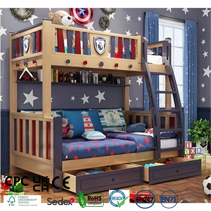 Factory Price Durable Using Wood Double Bunk Bed Children Kids Beds Bedroom Set for Kids Bedroom Furniture