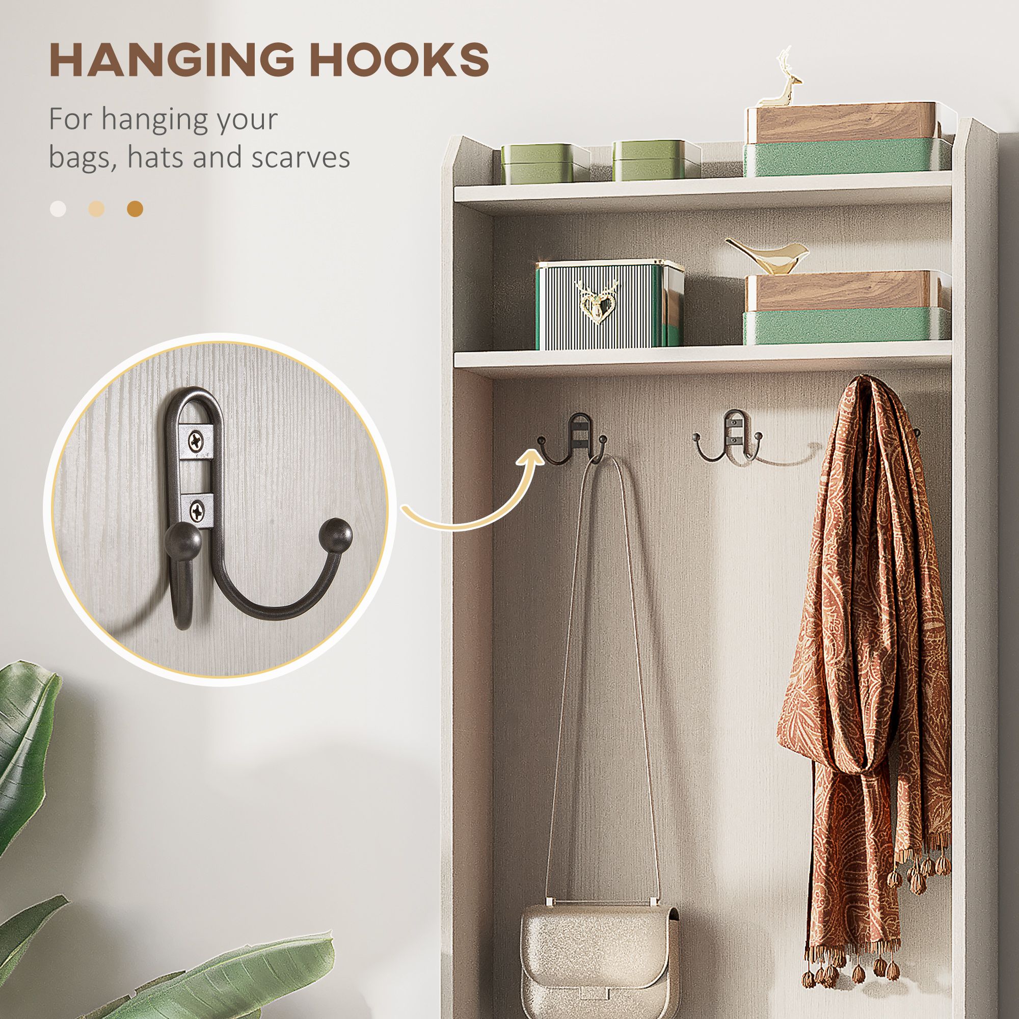 White Rustic Hall Tree Bench Entryway Coat Rack with Shoe Storage Accent Furniture for Hallway Mudroom