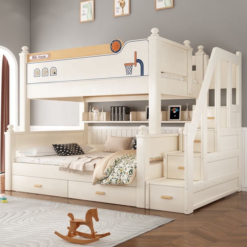 Aesthetic Solid Wood Kids' Beds Bunk Bed Girl Princess Pink Bedroom Furniture Home Furniture with Storage Stairs Free Mattress