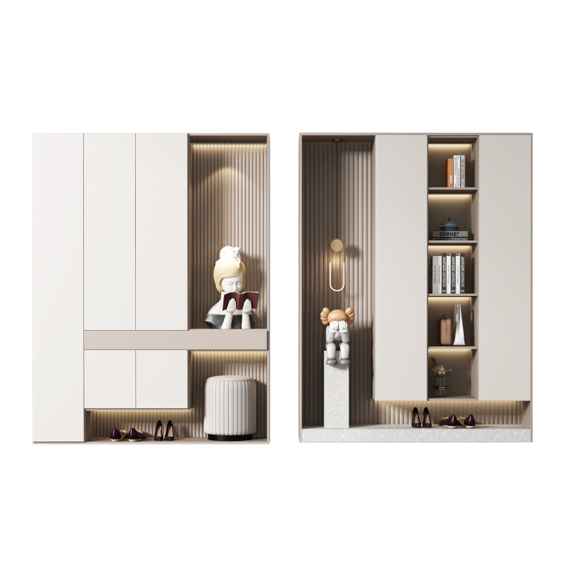 Modern Minimalist Entryway Cabinet Set Custom Built-in Mudroom Organizer LED Lighting Large Capacity Hallway Shoe Storage