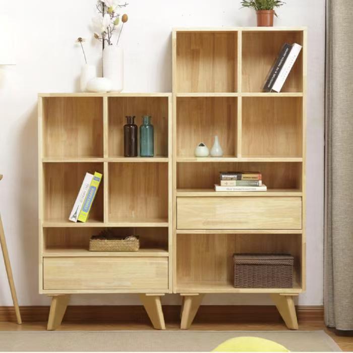Nordic Pure Solid Wood Modern Simple Home Furniture Study Storage Bookcase with Back Panel Self-assembly Children's Bookshelf