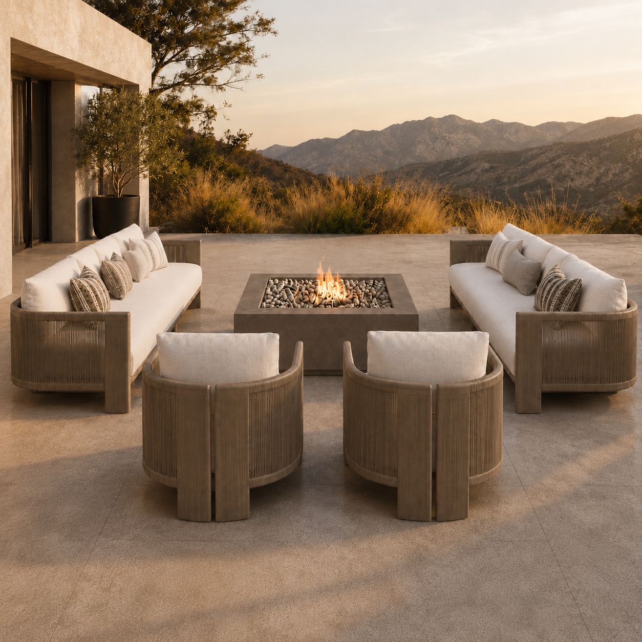 Teak Outdoor Garden Sofa Set Rope Woven All Weather Hotel Patio Furniture Set for Villa Patio Hotel Lounge Areas Project