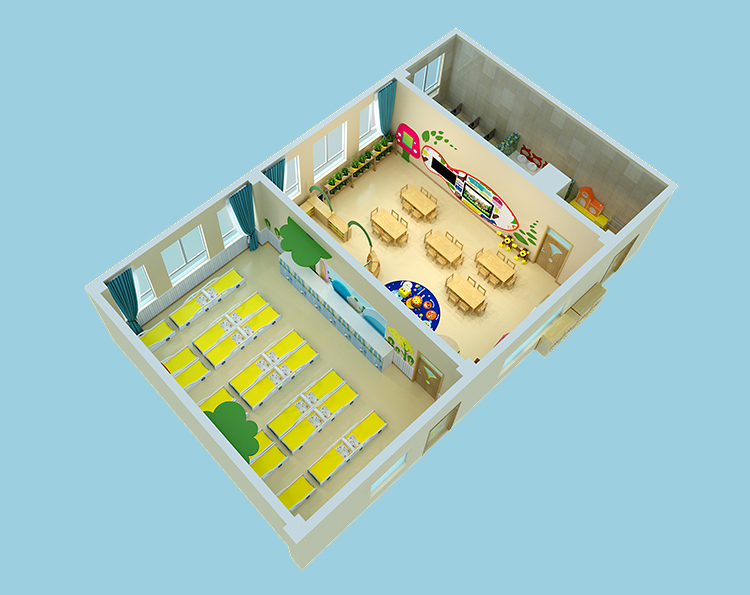 Field Theme Light Blue Wooden Small Class Kindergarten Kids Bedroom Room Furniture Beds