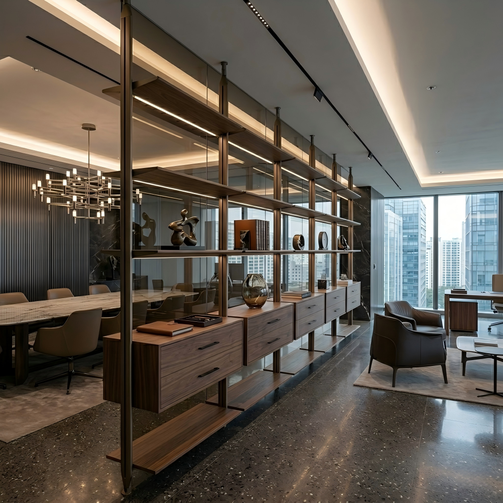 Floor to Ceiling Wall Bookshelf Modern Minimalist Luxury Modular Shelf Display with Led Light Customized Wall Unit Book Shelf