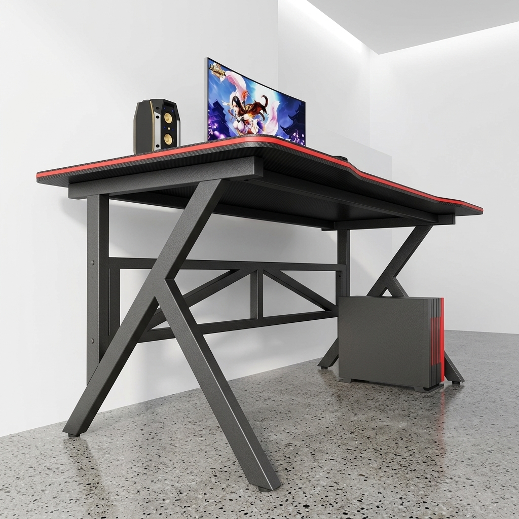 Wholesale Modern Home Furniture K-Shaped Thickened Frame Gaming Table Desk Groove Design Desktop Esports Computer Table