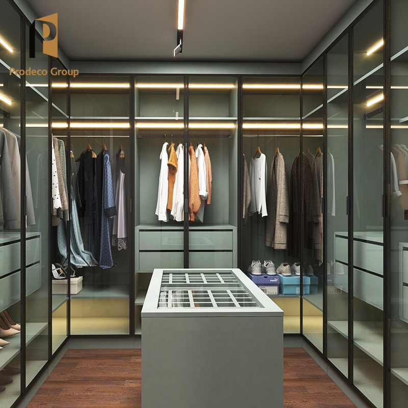 Luxury Wardrobe Glass Wooden Walk in Closet Wardrobe With Accessories