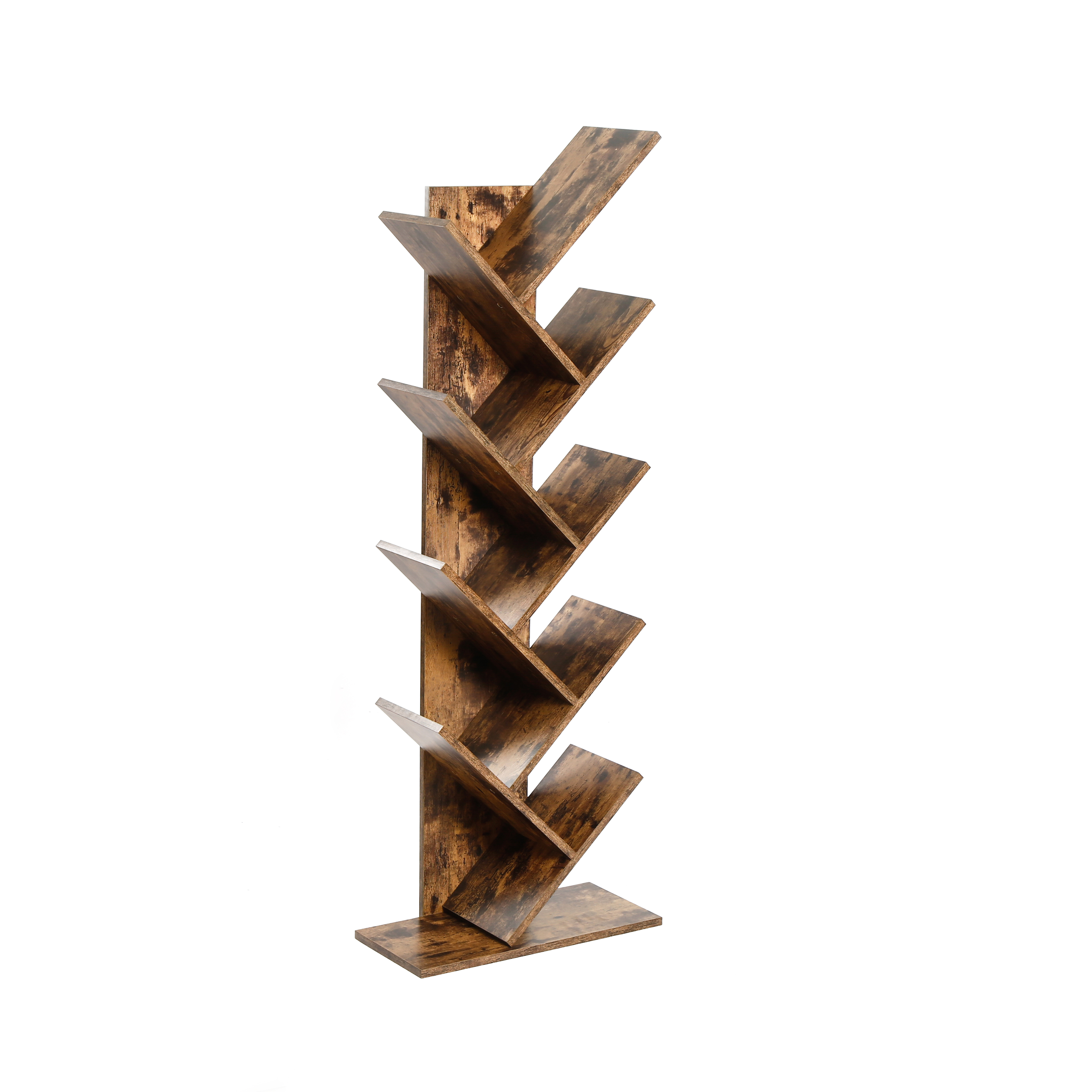 10 Tier Tree Book Shelf, Storage Organizer Bookshelves for Books/Magazine, Bookcase with Shelve for Office, Living Room - Brown