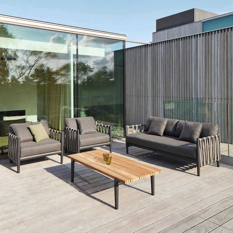Minimalist Aluminum Outdoor Sofa &amp; Lounge Chair Combination With Cushions For Hotel Villa Garden Terrace