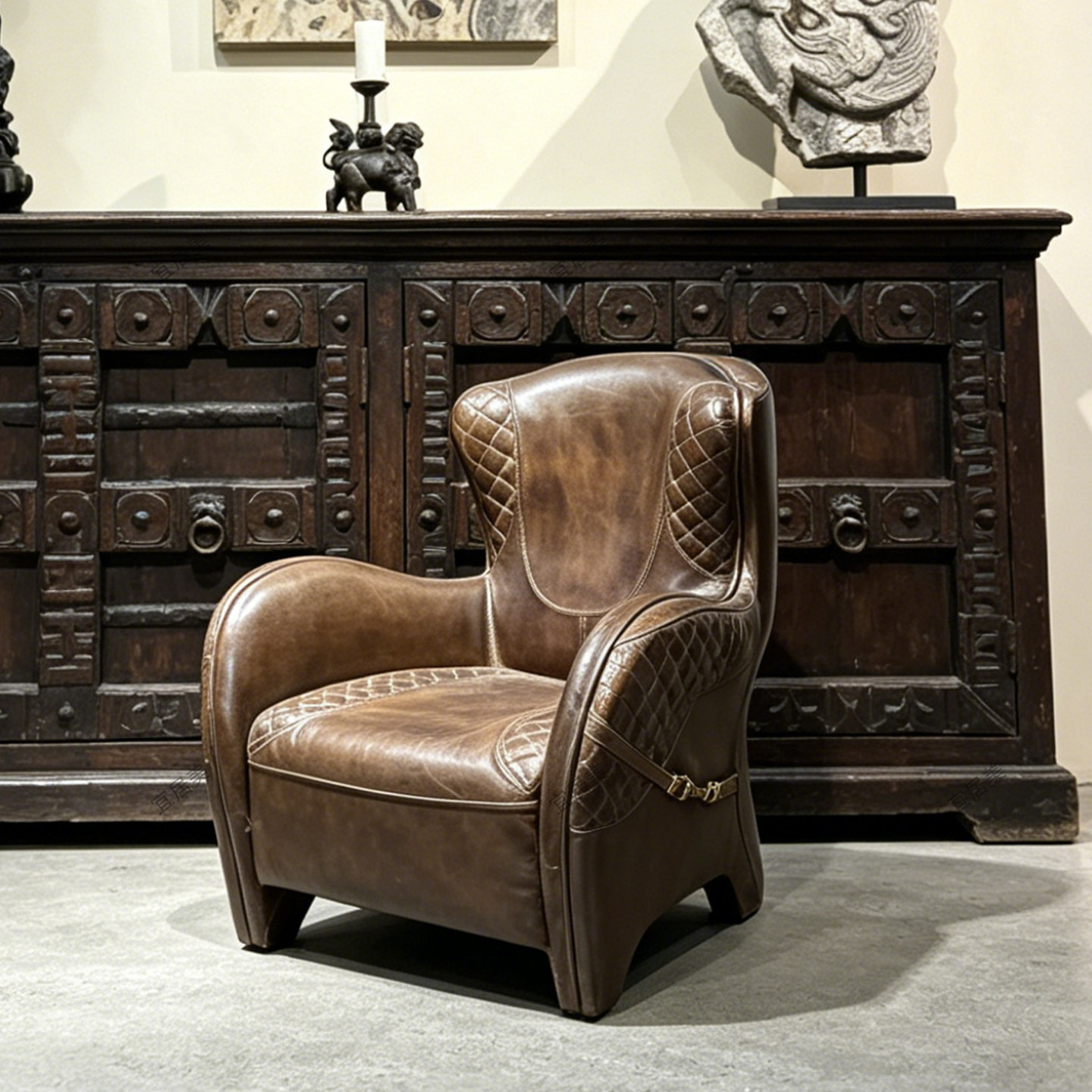 Vintage Sofa Chair American Oil Wax Leather Saddle Chair Single Recliner Armchair High-end Villa LivingRoomCigarRoomPrivate Club