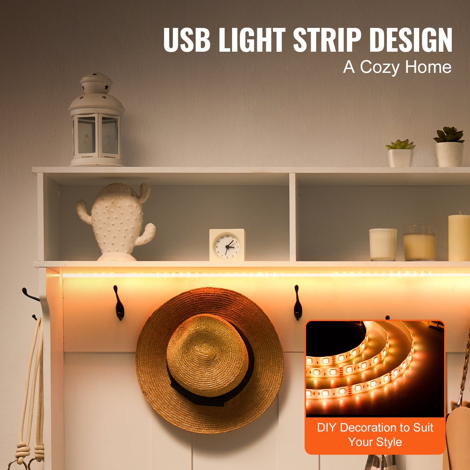 LED Coat Rack Hall Tree Entryway Bench with Shoe Storage 42\" Wide Mudroom Storage Seating Adjustable Shelves Over Door Racks