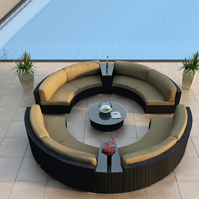2026 Hot Sale New Modern Outdoor Sofa Rattan Circle Garden Furniture Rattan Wicker Lounger Round Patio Sofa Balcony Outdoor Set