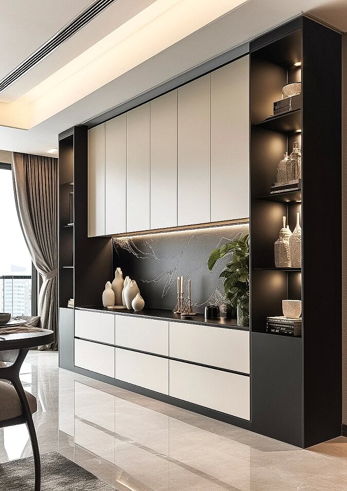 Wison 2025 Custom Modular Wooden Buffet Sideboard-Modern Kitchen Cabinet High Quality Custom Design 5 Drawers 5 Shelves