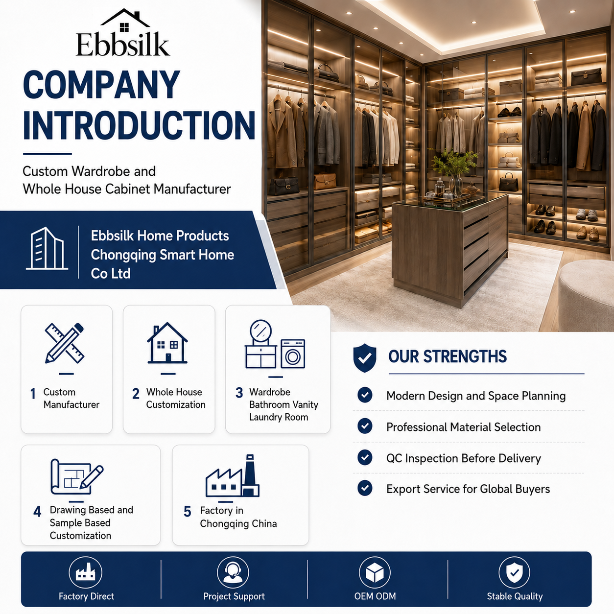Custom Modern Walk-In Closet Cabinet Built-In Wardrobe Glass LED Lighting Accessory Drawers Divided Storage Apartment Bedroom