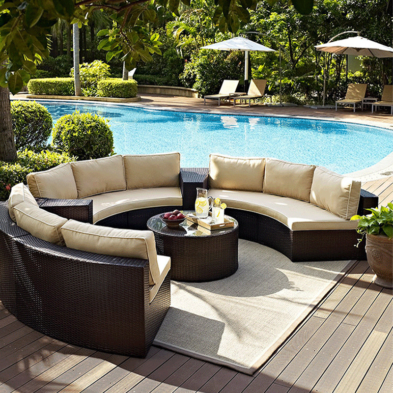 2026 Hot Sale New Modern Outdoor Sofa Rattan Circle Garden Furniture Rattan Wicker Lounger Round Patio Sofa Balcony Outdoor Set