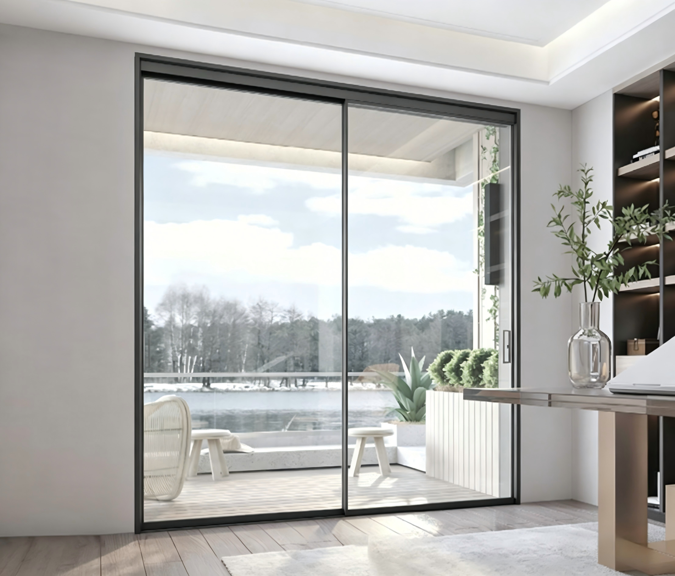 Modern Track Partition Kitchen Sliding Door Living Room Tempered Glass Aluminum Indoor Sliding Door