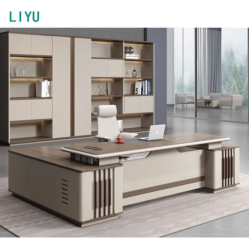 Liyu Furniture CEO Modern Wood L-Shaped Luxury Executive Home Office Desk and Chair Set
